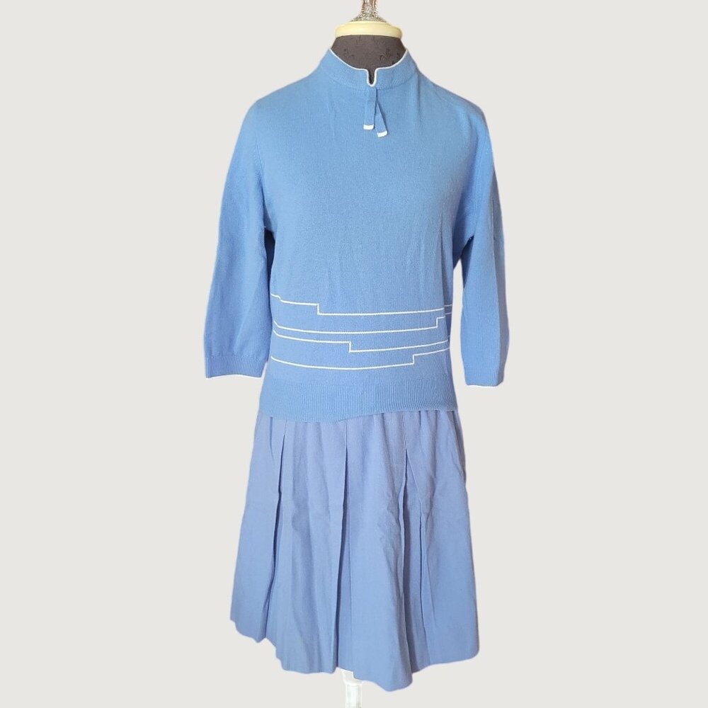 Bernhard Altmann Womens Blue Vintage Wool Sweater & Skirt Set